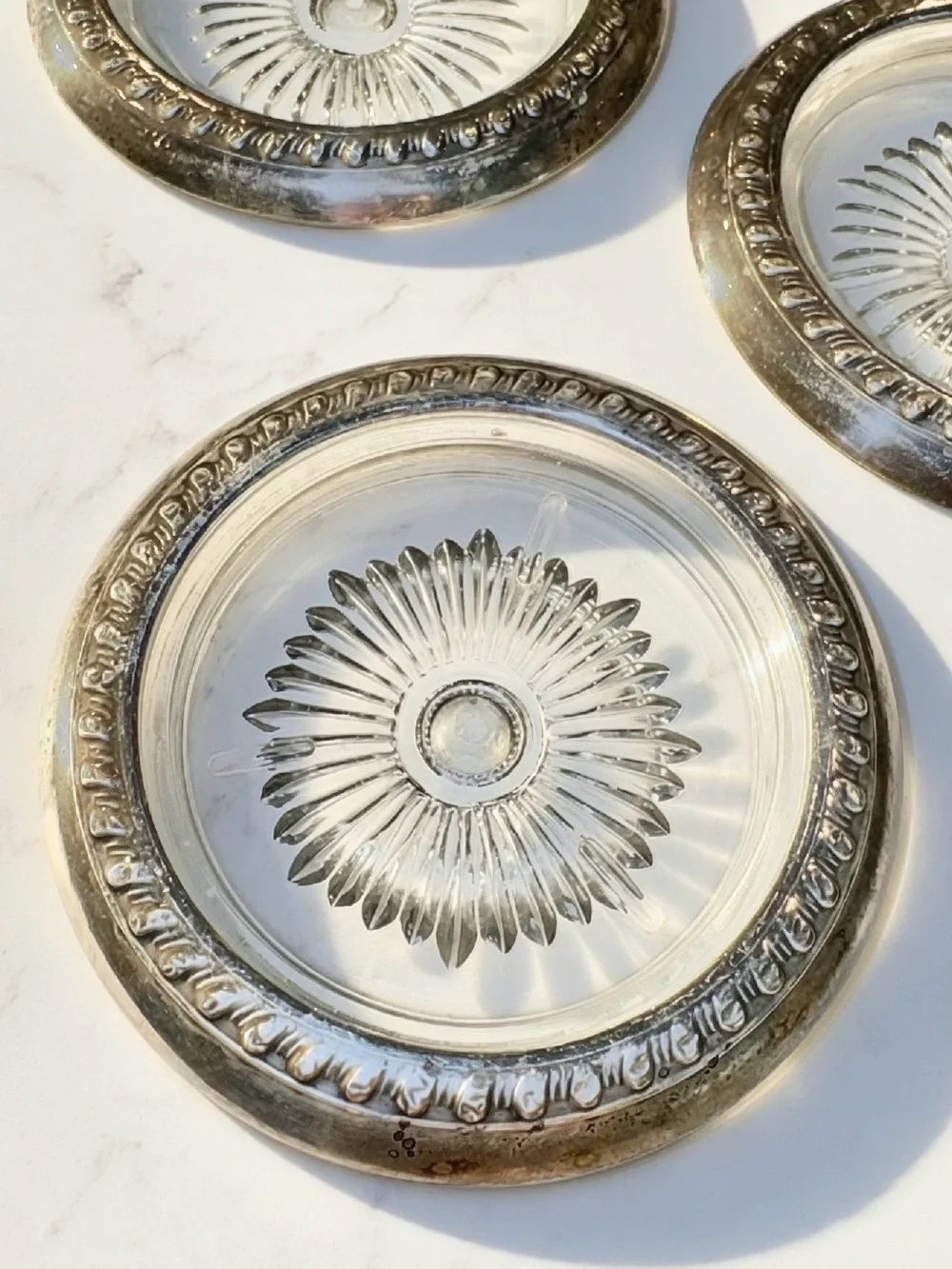 6 Sterling silver rimmed coasters